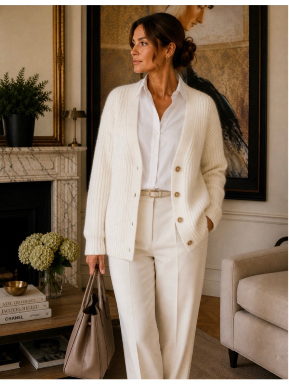 Women's Jenni Kayne Cream Baby Alpaca Blend Ribbed Cardigan XXS-Fits up to M